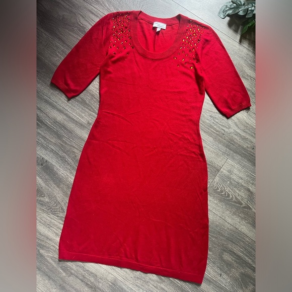 Allison Brittney faux gemstone embellished sweater dress in red. Size S - Picture 1 of 10